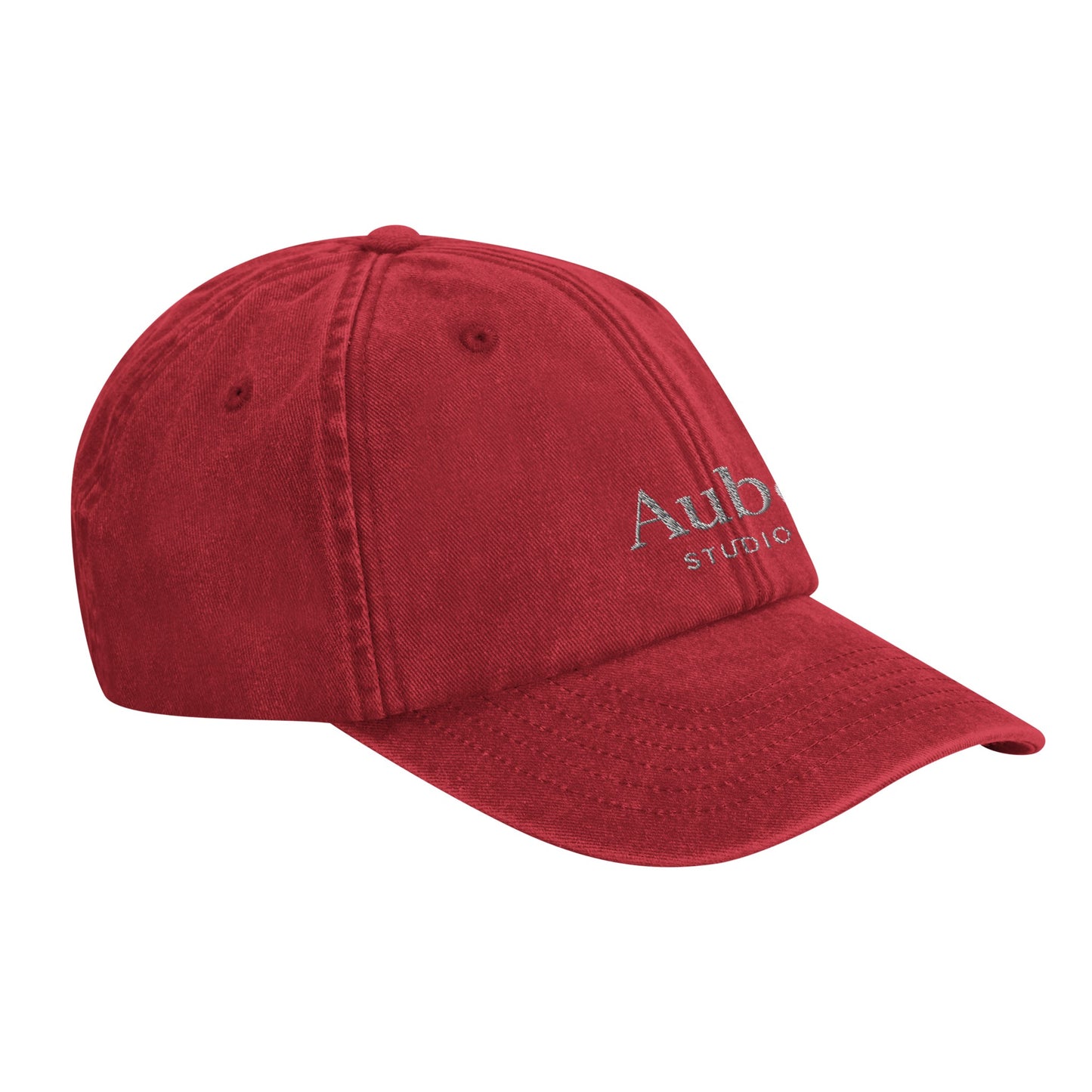 Aube Baseball Cap White Embroidery by Aube Studio in Vintage Red - Side right view - Unisex oversized fit - Aube Studio