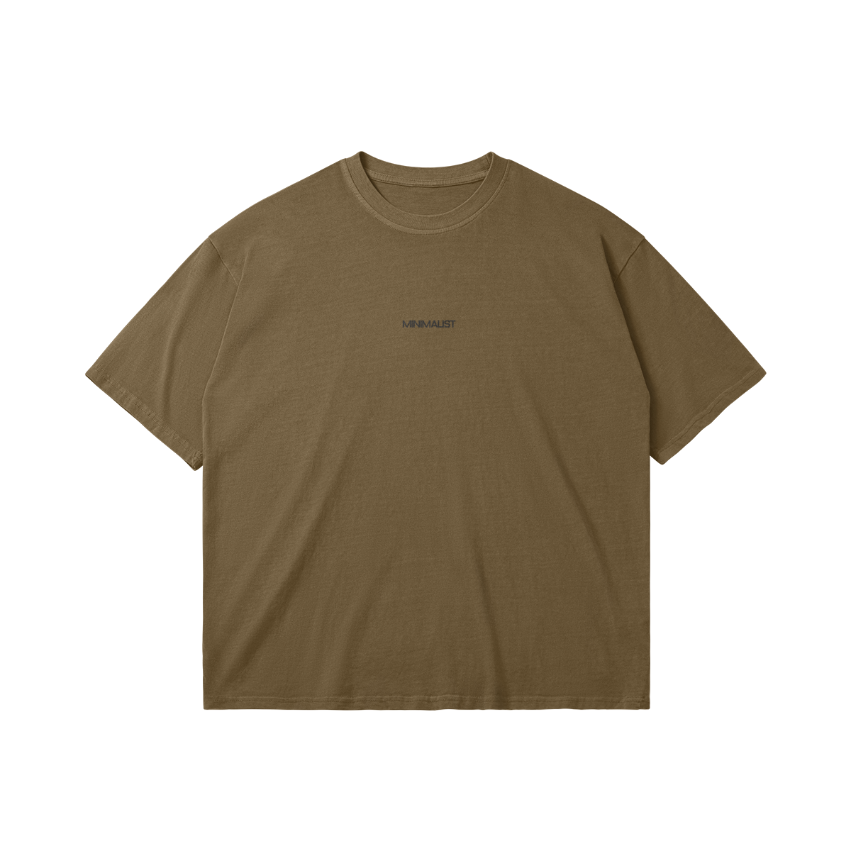 Flat lay front view of Oversized unisex cotton t-shirt in brown – Minimalist design – Aube Studio