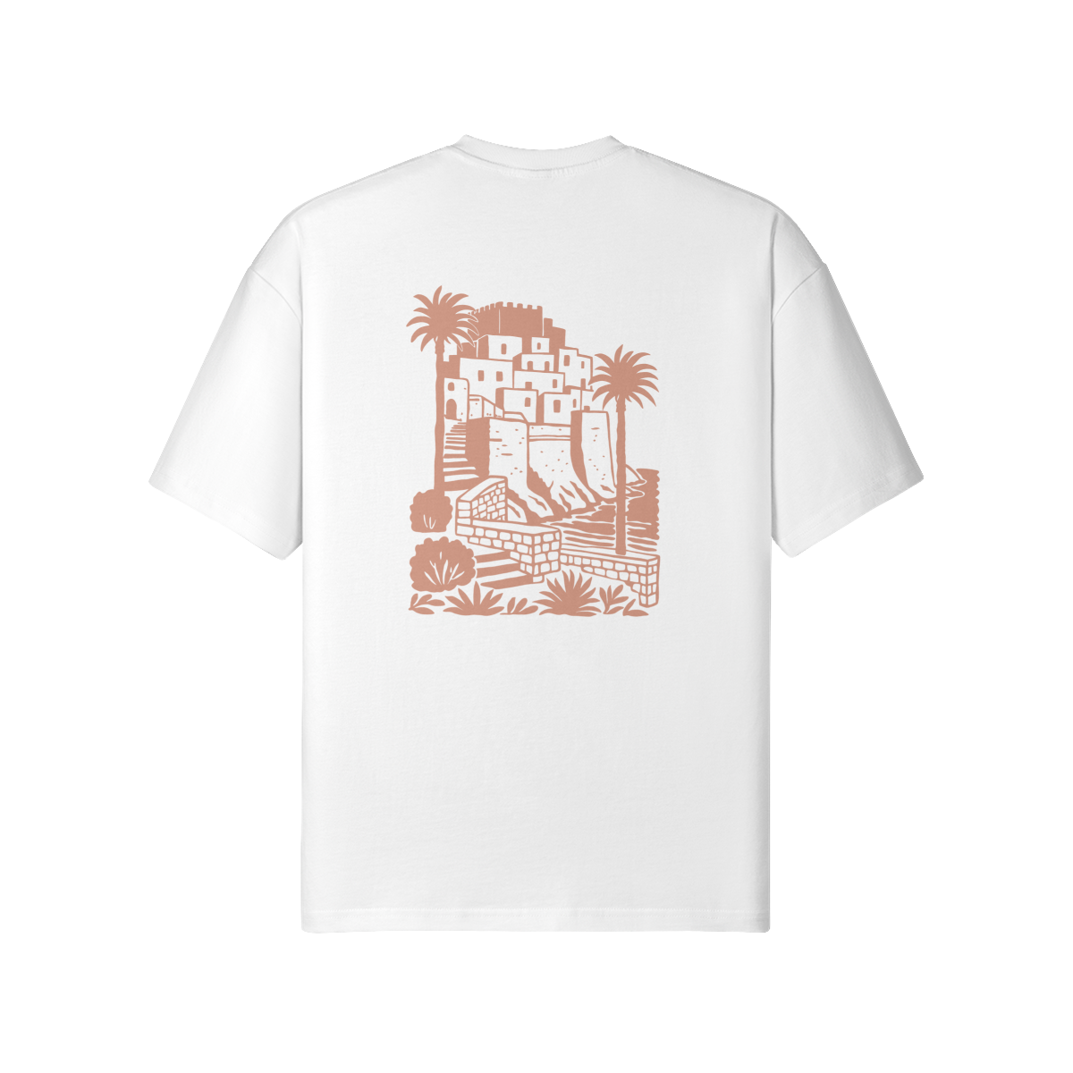 Peñiscola by Aube Studio in White - Hanging back view - Unisex oversized fit - Aube Studio