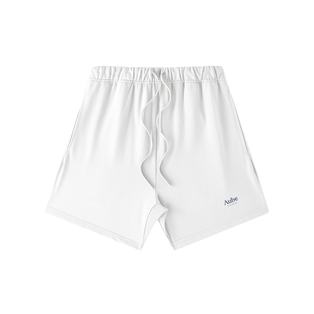 Unisex Oversized Short by Aube Studio in White - Flat lay front view - Unisex oversized fit - Aube Studio