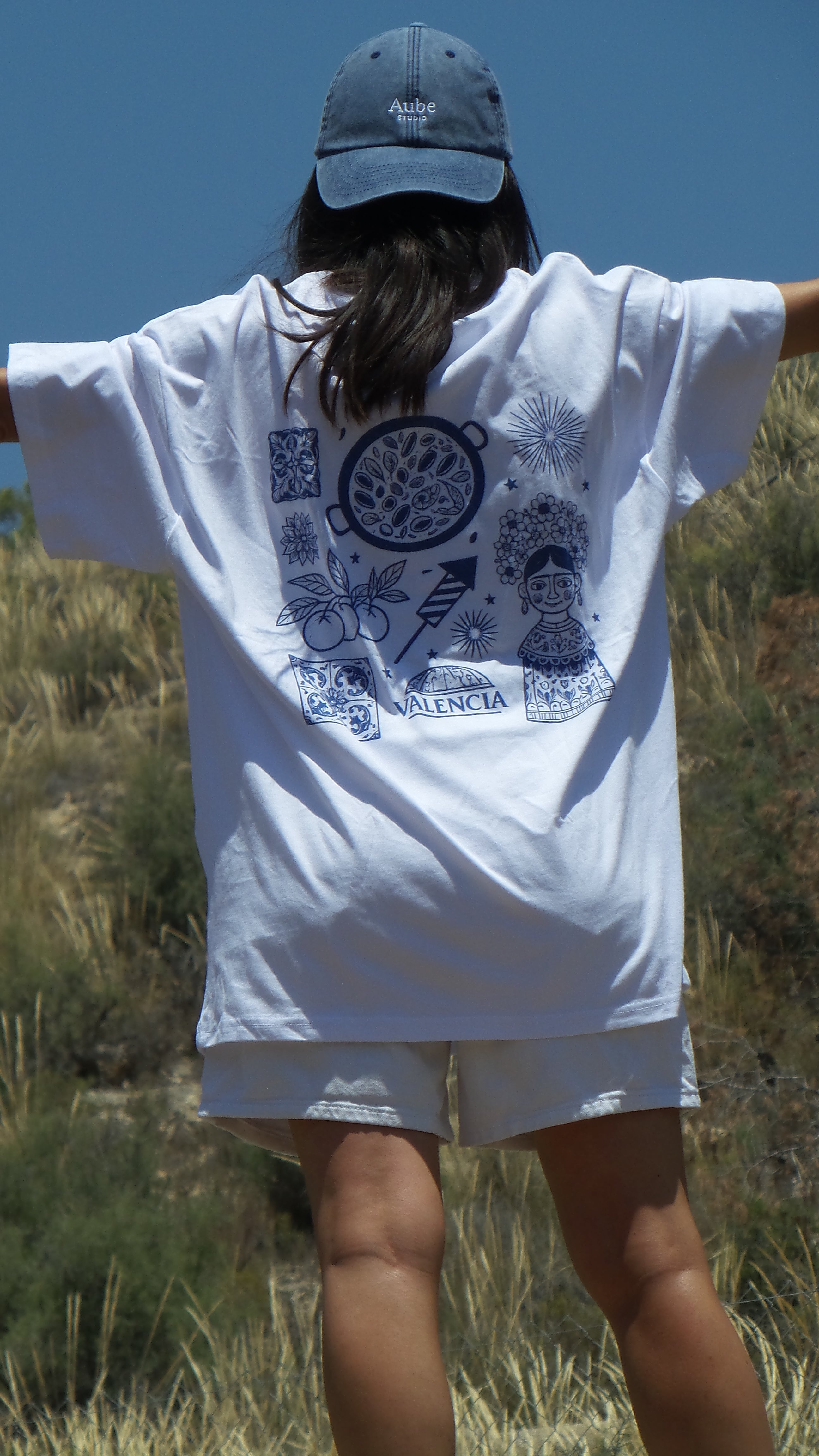 Valencia by Aube Studio in White - Worn back view - Unisex oversized fit - Aube Studio