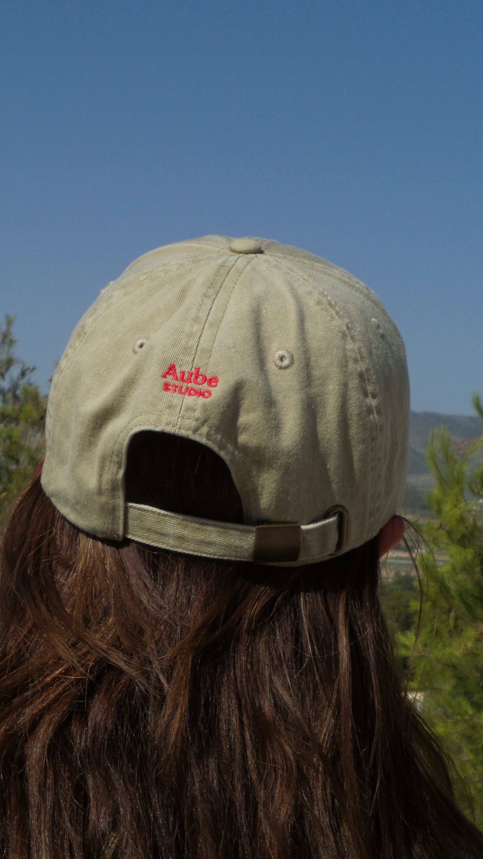 Aube Baseball Cap by Aube Studio in Vintage Stone - Worn back view - Unisex oversized fit - Aube Studio