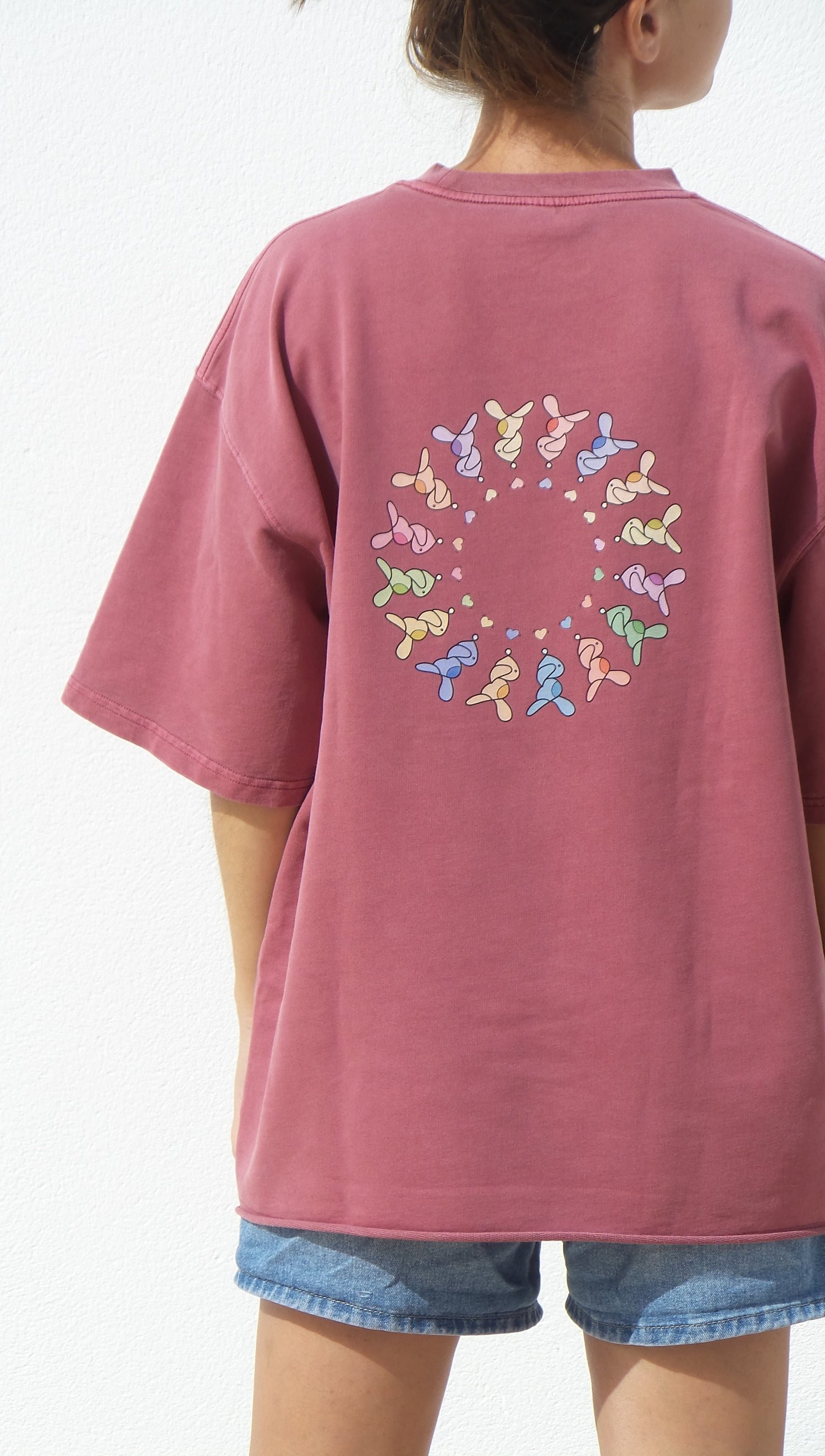 Circle by Aube Studio in Cameo Brown - Worn back view - Unisex oversized fit - Aube Studio