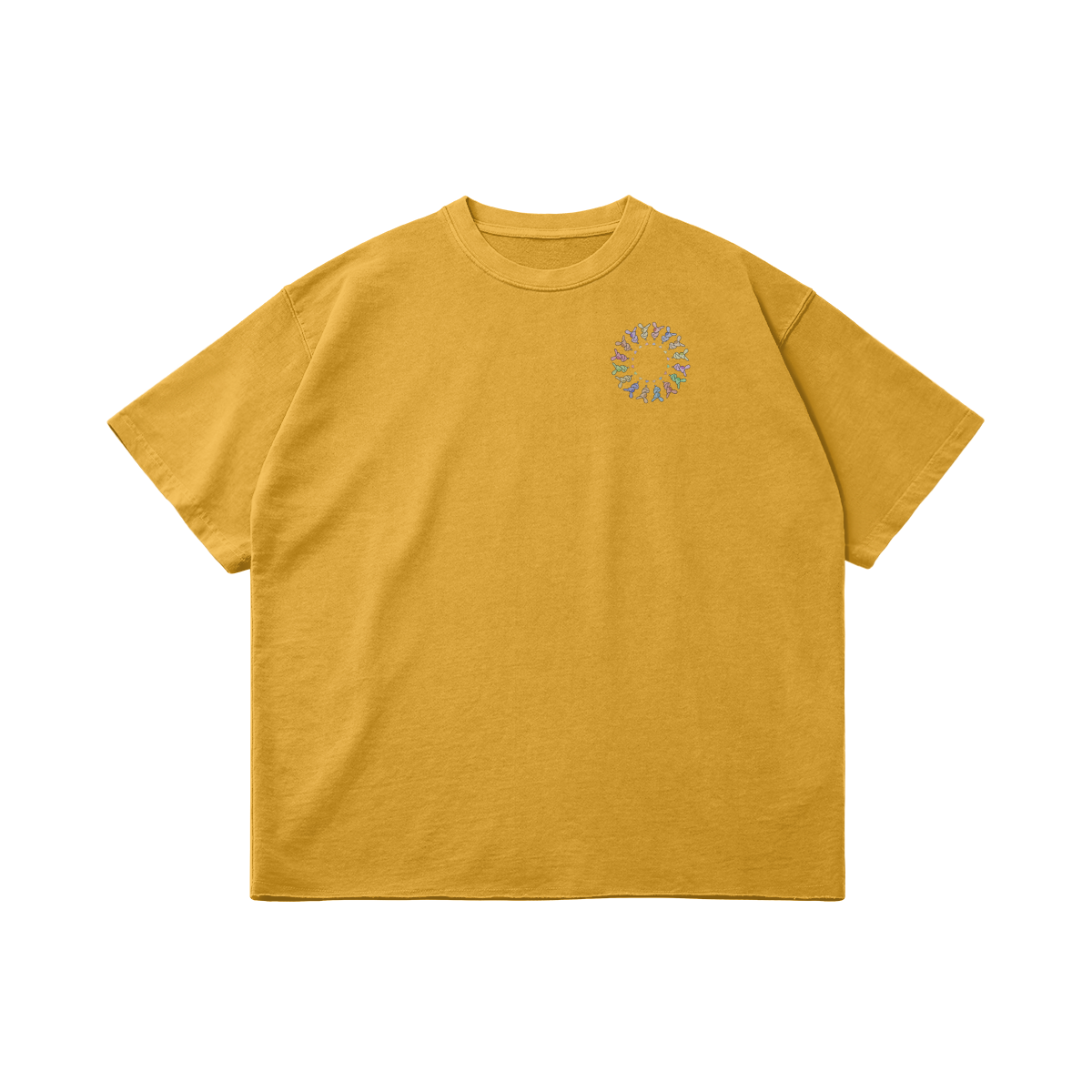 Circle by Aube Studio in Vintage Yellow - Flat lay front view - Unisex oversized fit - Aube Studio