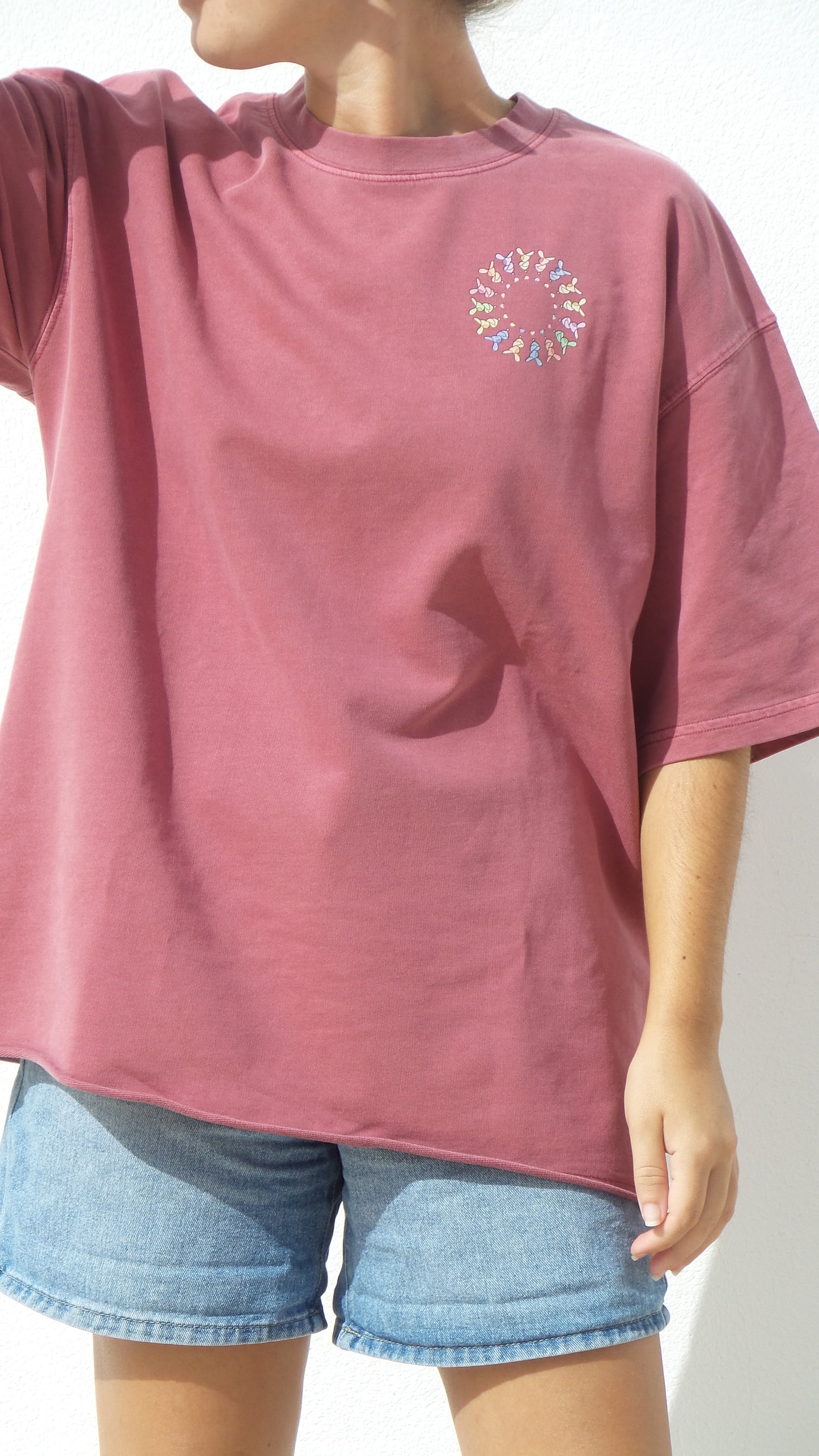 Circle by Aube Studio in Cameo Brown - Worn front view - Unisex oversized fit - Aube Studio