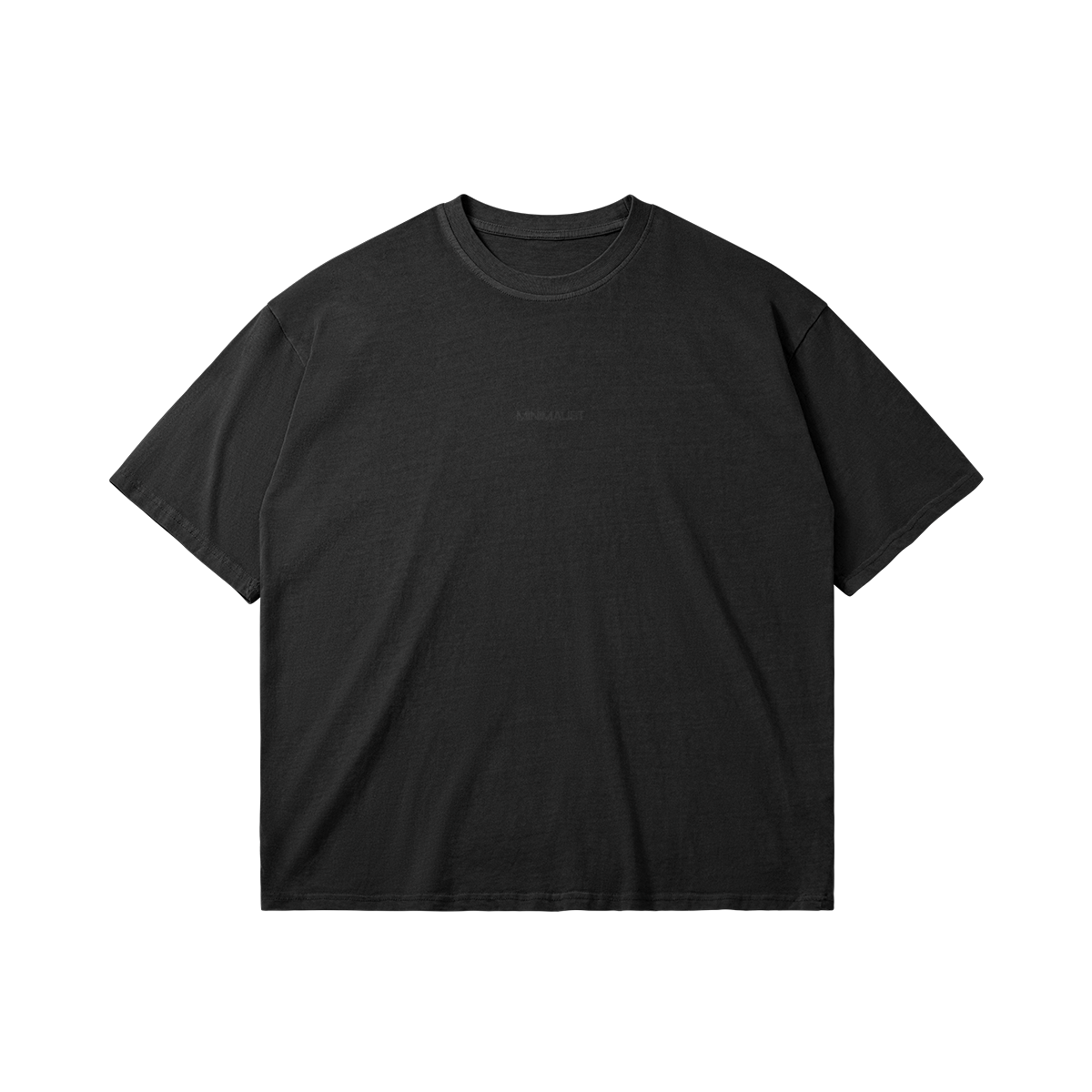 Flat lay front view of Oversized unisex cotton t-shirt in dark gray – Minimalist design – Aube Studio