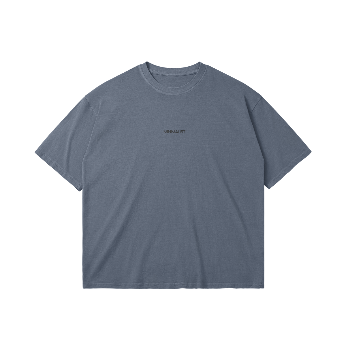 Flat lay front view of Oversized unisex cotton t-shirt in dusty blue – Minimalist design – Aube Studio