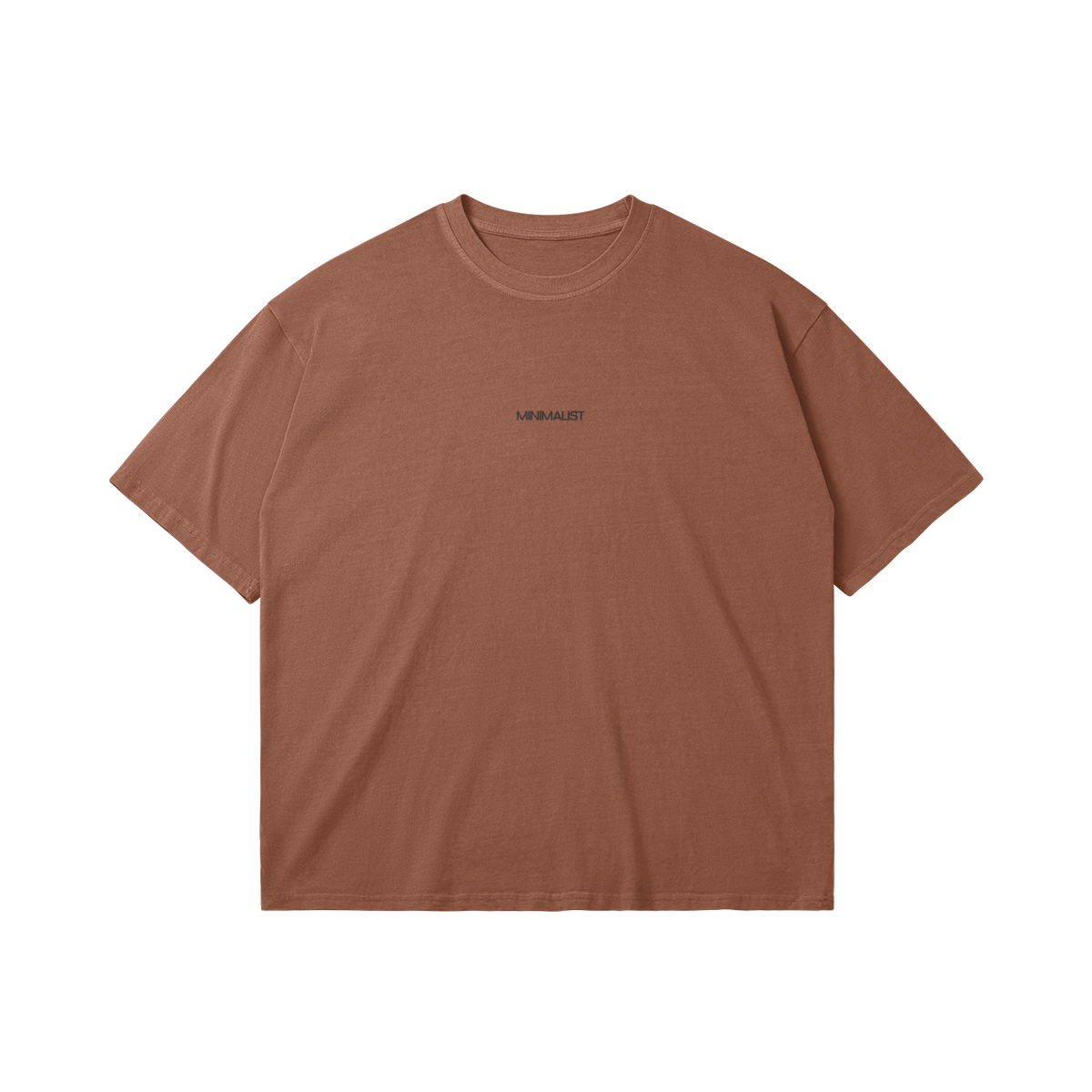 Flat lay front view of Oversized unisex cotton t-shirt in washed brick red – Minimalist design – Aube Studio