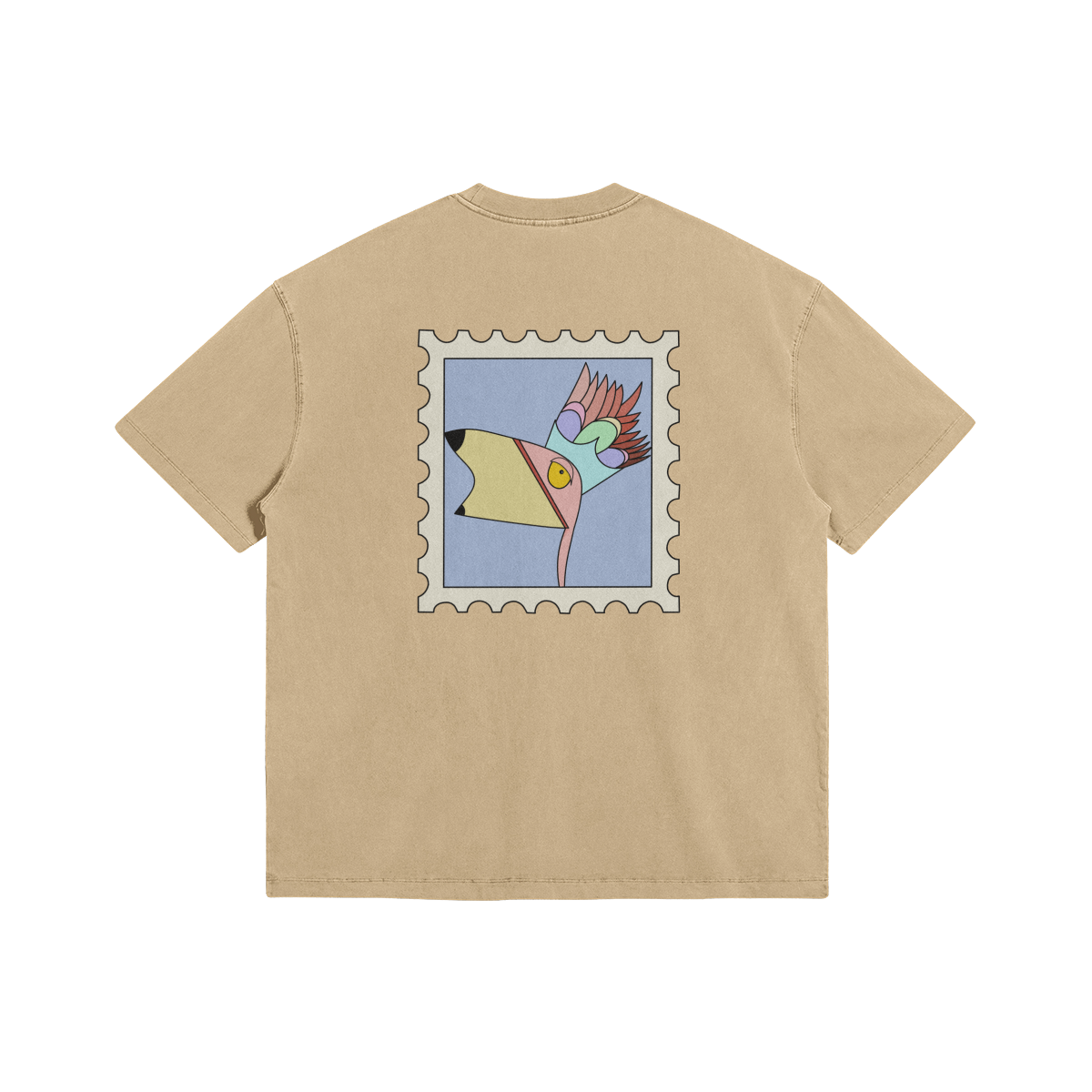 Pink Pelican by Aube Studio in Khaki - Flat lay back view - Unisex oversized fit - Aube Studio
