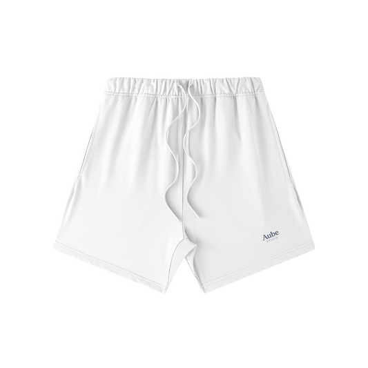 Unisex Oversized Short by Aube Studio in White - Flat lay front view - Unisex oversized fit - Aube Studio